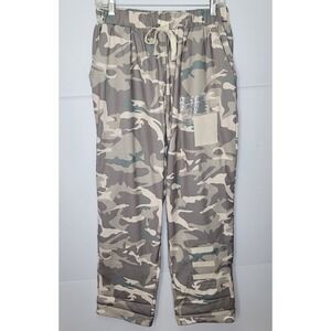 Women Embellished Sequin Patch Camo Pants L Gray Green Utility Streetwear Urban